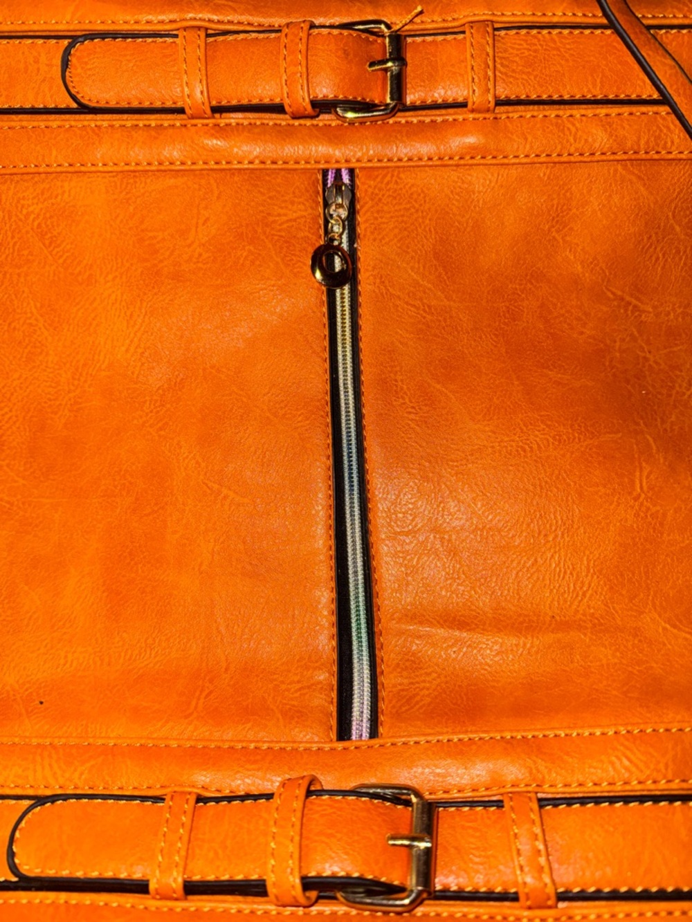 Women's Large Barrel Faux Leather Tote Orange w Floral Scarf Accent Adj Strap - Picture 3 of 6